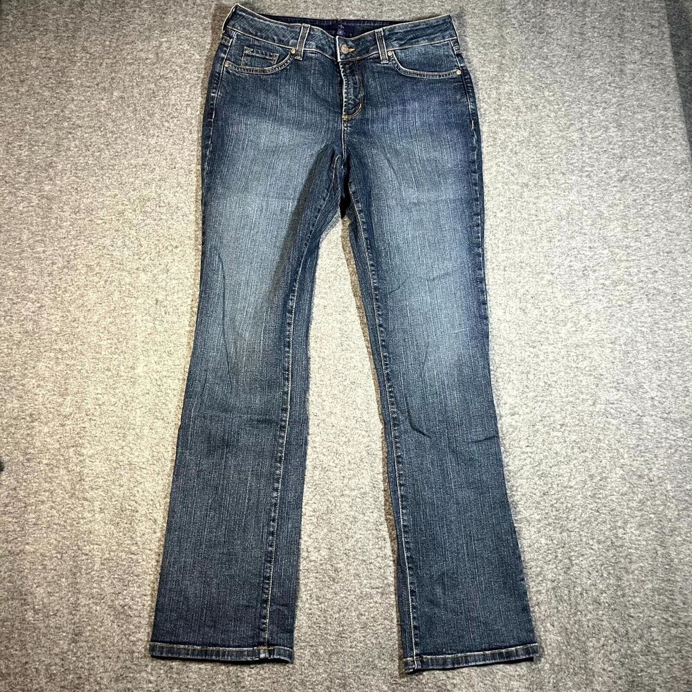 NYDJ Straight Denim Jeans Blue Stretch Mid Rise Size 12 (32Wx33L) USA Mom Prep